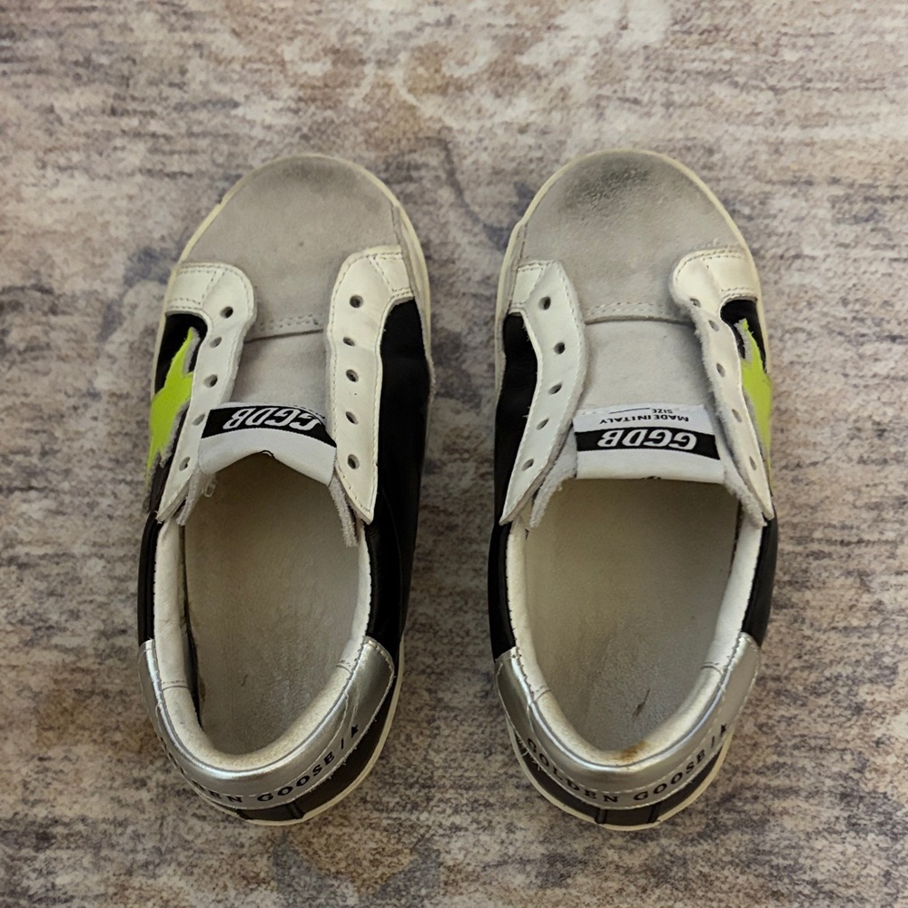 Golden Goose Kids White and Neon Yellow Sneakers